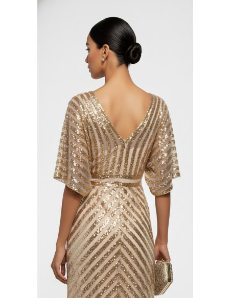Robe de Soirée cocktail Strass Dore NV25  - 3