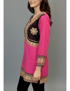 Tunique indienne ethnique kurti bohème Rose A23  - 1 2