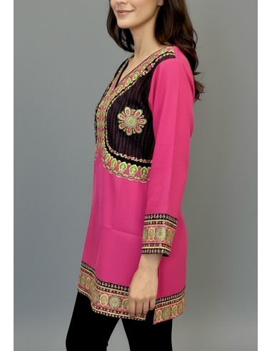 Tunique indienne ethnique kurti bohème Rose A23  - 2