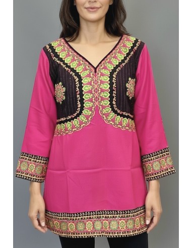 Tunique indienne ethnique kurti bohème Rose A23  - 3