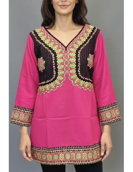 Tunique indienne ethnique kurti bohème Rose A23  - 3