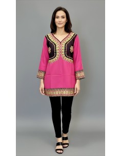 Tunique indienne ethnique kurti bohème Rose A23  - 1