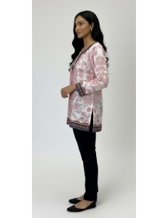 Tunique indienne ethnique kurti bohème Blanc Rouge A23  - 1 2