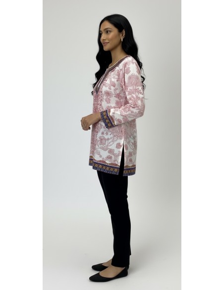 Tunique indienne ethnique kurti bohème Blanc Rouge A23  - 2