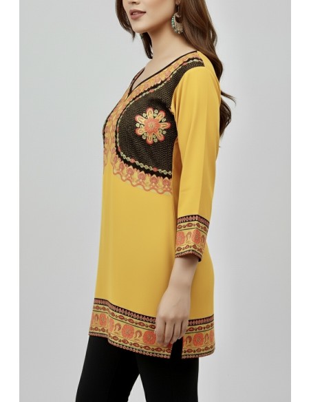 Tunique indienne ethnique kurti bohème Jaune A23  - 2