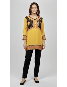 Tunique indienne ethnique kurti bohème Jaune A23  - 1