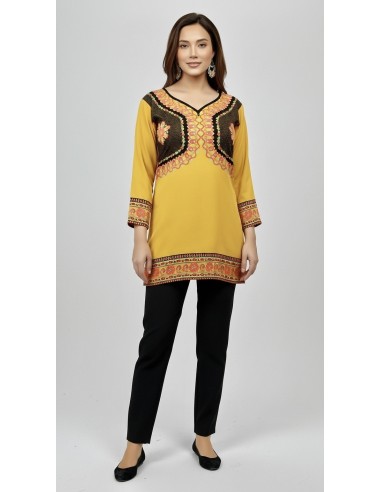 Tunique indienne ethnique kurti bohème Jaune A23  - 1