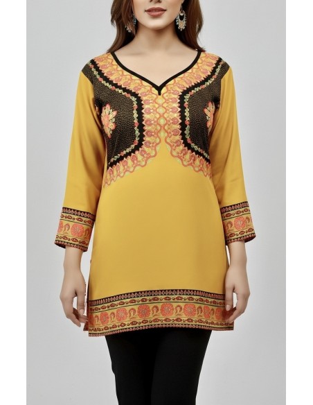 Tunique indienne ethnique kurti bohème Jaune A23  - 3