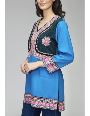 Tunique indienne ethnique kurti bohème Bleu A23  - 3