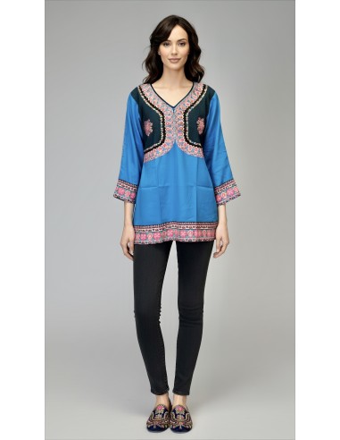Tunique indienne ethnique kurti bohème Bleu A23  - 1