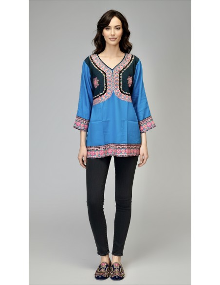 Tunique indienne ethnique kurti bohème Bleu A23  - 1