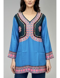 Tunique indienne ethnique kurti bohème Bleu A23  - 1 2