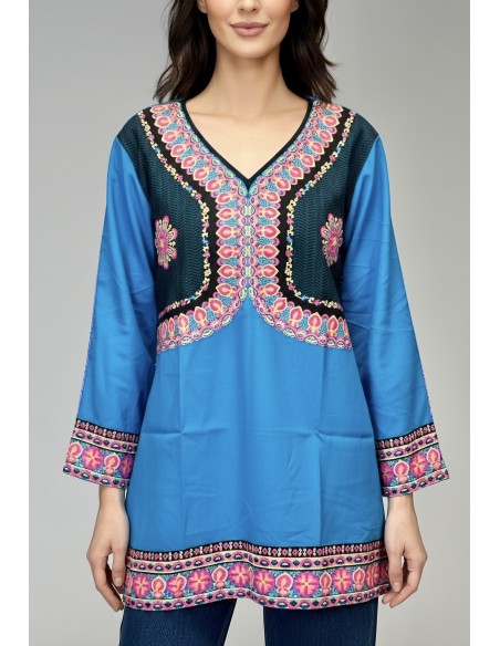 Tunique indienne ethnique kurti bohème Bleu A23  - 2