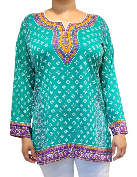 Tunique indienne ethnique kurti bohème vert A23  - 2