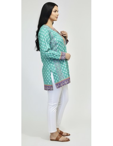 Tunique indienne ethnique kurti bohème vert A23  - 3