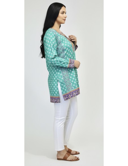 Tunique indienne ethnique kurti bohème vert A23  - 3