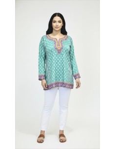 Tunique indienne ethnique kurti bohème vert A23  - 1