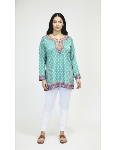 Tunique indienne ethnique kurti bohème vert A23  - 1