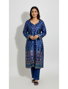 Tunique indienne ethnique kurti long  bohème Bleu marine  - 1