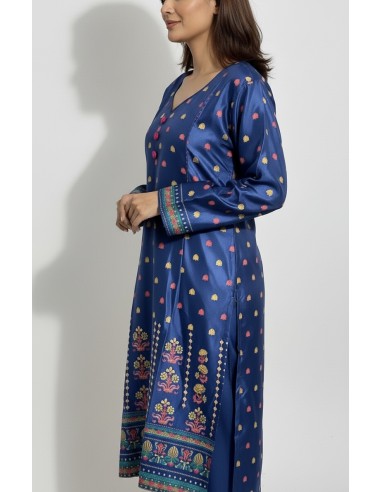 Tunique indienne ethnique kurti long  bohème Bleu marine  - 3