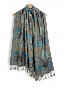châle indien motif cachemire Gris Bleu  - 1