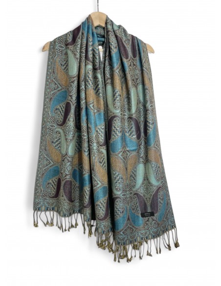 châle indien motif cachemire Gris Bleu  - 1