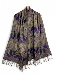 châle indien motif cachemire Marron violet  - 1