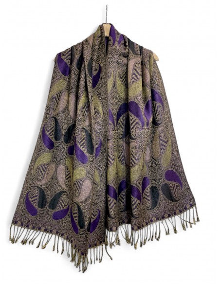 châle indien motif cachemire Marron violet  - 1