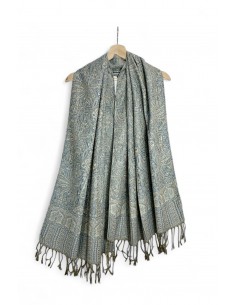 Pashmina Artisanat Indien Brodé Echarpe gris bleu  - 1