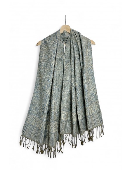 Pashmina Artisanat Indien Brodé Echarpe gris bleu  - 1