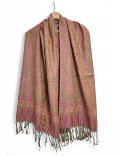 Pashmina Artisanat Indien Brodé Echarpe beige rose  - 1