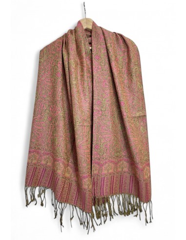 Pashmina Artisanat Indien Brodé Echarpe beige rose  - 1