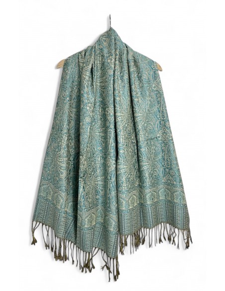 Pashmina Artisanat Indien Brodé Echarpe bleu turquoise  - 1