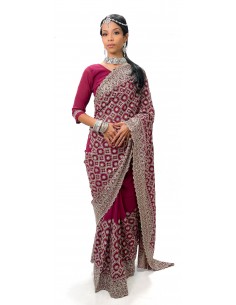 Sari Rouge Brodé Or –Prêt-à-Porter Élégance et Charme Intemporel  - 1
