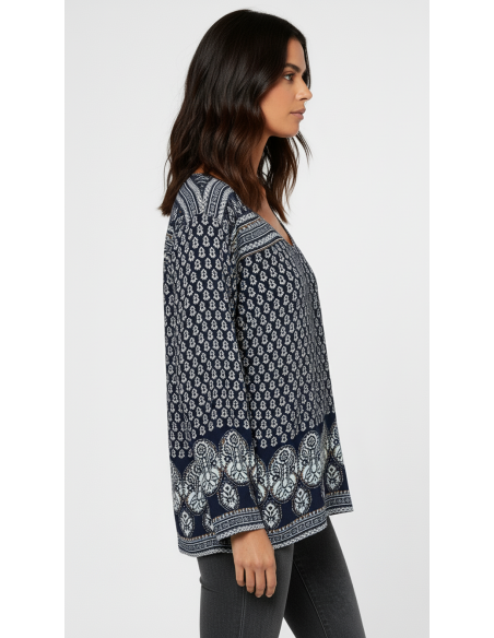 Tunique indienne ethnique kurti bohème bleu marine A23  - 2