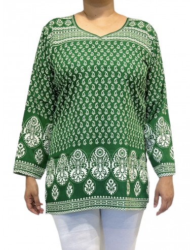 Tunique indienne ethnique kurti bohème Vert A23  - 3
