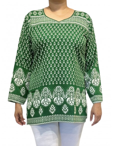 Tunique indienne ethnique kurti bohème Vert A23  - 3