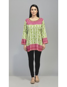 Tunique indienne ethnique kurti bohème Vert rose A23  - 1