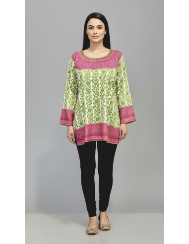 Tunique indienne ethnique kurti bohème Vert rose A23  - 1