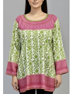 Tunique indienne ethnique kurti bohème Vert rose A23  - 1 2