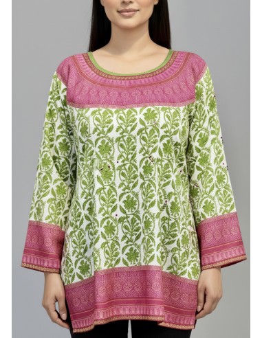 Tunique indienne ethnique kurti bohème Vert rose A23  - 2