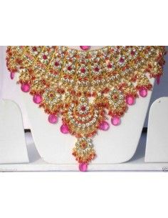 Parure indienne Bollywood rose Doré 4 pieces  - 1 2