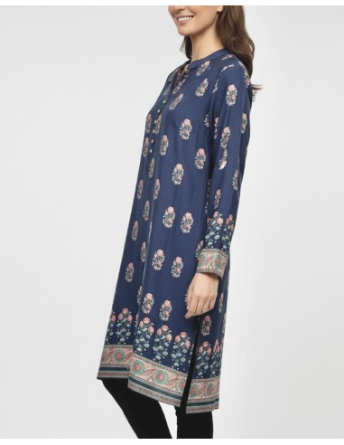 Tunique indienne ethnique kurti long Bleu nuit bohème JUIN22  - 3