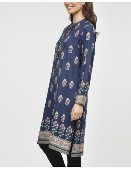 Tunique indienne ethnique kurti long Bleu nuit bohème JUIN22  - 3