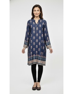 Tunique indienne ethnique kurti long Bleu nuit bohème JUIN22  - 1