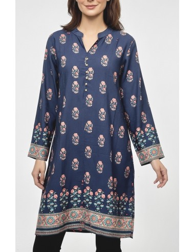 Tunique indienne ethnique kurti long Bleu nuit bohème JUIN22  - 2
