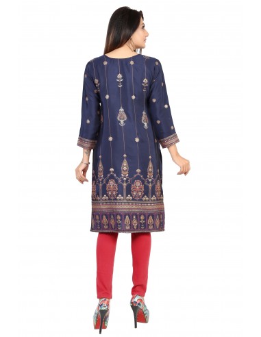 Tunique indienne ethnique kurti long  bohème Bleu marine JUIN22  - 9
