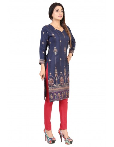 Tunique indienne ethnique kurti long  bohème Bleu marine JUIN22  - 4