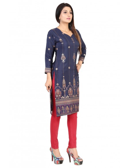 Tunique indienne ethnique kurti long  bohème Bleu marine JUIN22  - 4