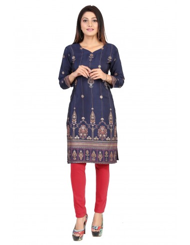 Tunique indienne ethnique kurti long  bohème Bleu marine JUIN22  - 3